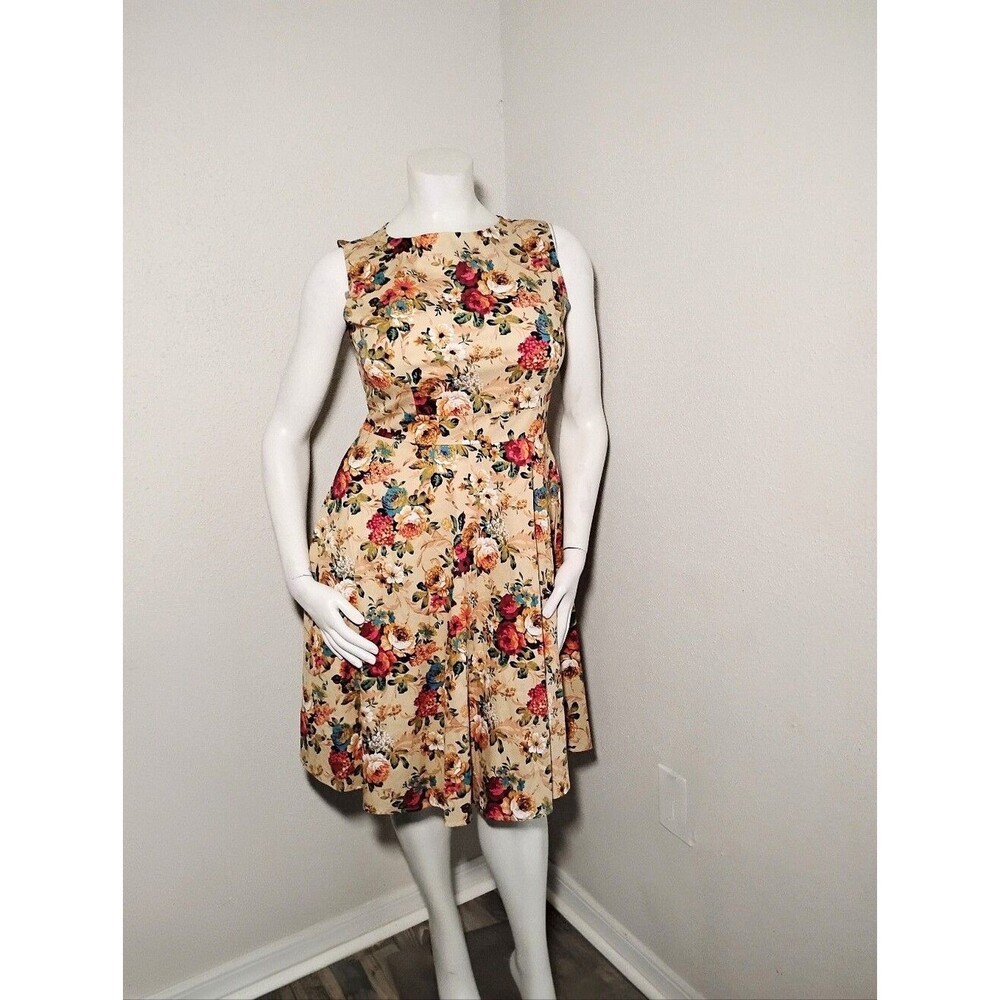 Figure Flattering New Cotton Xlarge Floral Sleeveless Dress With Stretch